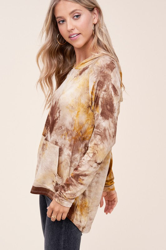 Women's Casual Tie Dye Print Hoodie with Front Pocket