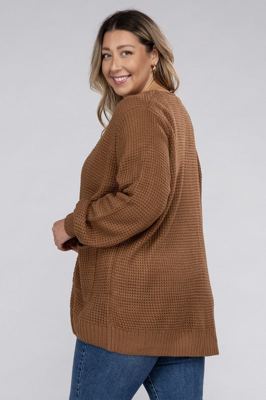 Plus Size Oversized Waffle Open Cardigan Sweater