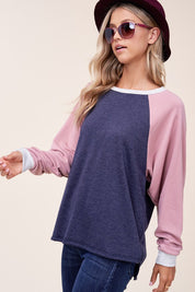 Women's Loose Fit Color Block Terry Sweatshirt