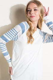 Women's Casual Plus Long Sleeve Stripe Mixed Top