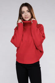 Women's Loose Fit Viscose Dolman Sleeve Turtleneck Sweater