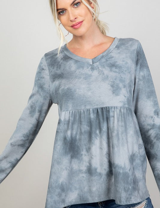 Plus Size Casual Tie Dye Babydoll Top