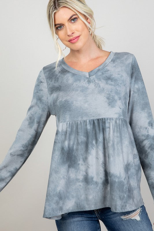 Plus Size Casual Tie Dye Babydoll Top