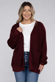 Plus Size Oversized Waffle Open Cardigan Sweater