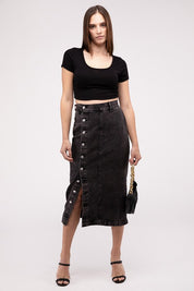 Women's High Waist Stretch Midi Denim Skirt