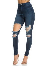 Women's High Rise Skinny Jeans with Ripped Detail