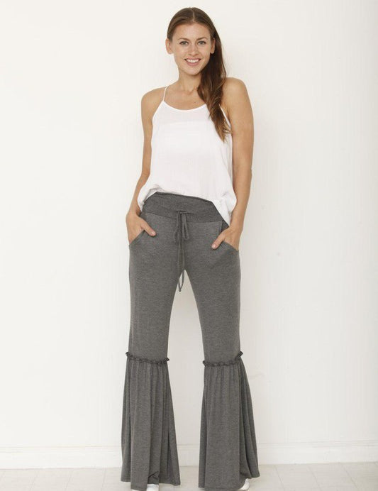 drawstring ruffle wide leg pants