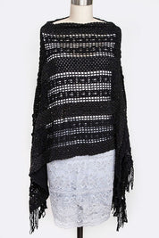 Women's Loose Knit Fringe Poncho