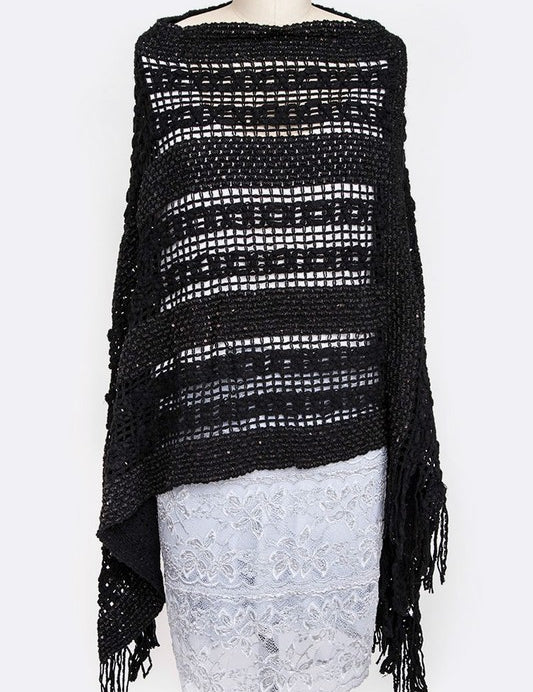 Women's Loose Knit Fringe Poncho