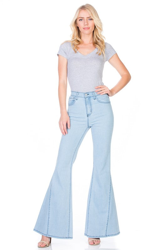 Women's High Waist Vintage Flare Wide Leg Denim Jeans