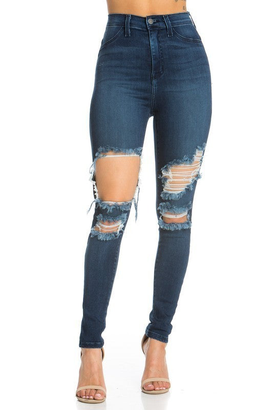 Women's High Rise Skinny Jeans with Ripped Detail