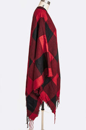 Women's Plaid Fringe Acrylic Poncho Scarf