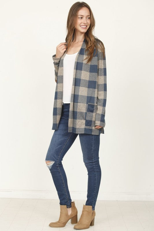 Women's Checkered Elbow Patch Cardigan