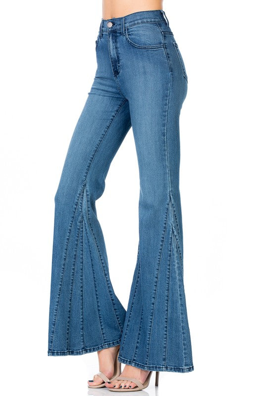 Women's High Waisted Wide Leg Mermaid Flare Jeans