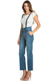 Women's Super High Waist Flare Denim Overall Romper