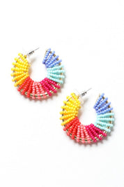 Women's Casual Beaded Rainbow Hoop Earrings