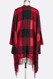 Women's Plaid Fringe Acrylic Poncho Scarf