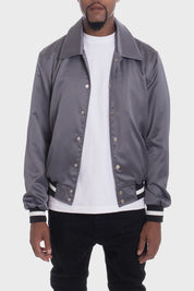 Men's Casual Satin Bomber Jacket with Patches