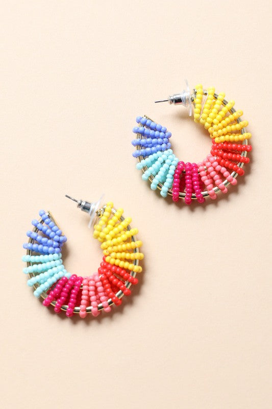 Women's Casual Beaded Rainbow Hoop Earrings