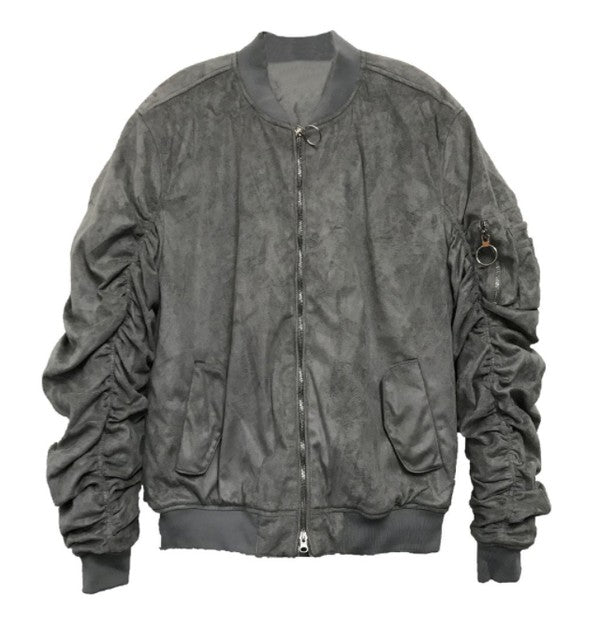 Women's Micro Suede Gathered Bomber Jacket