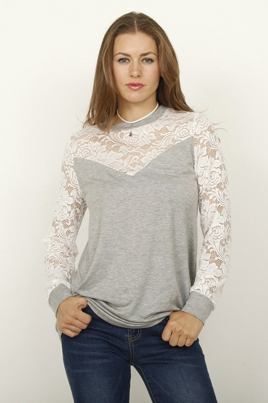 Women's Lace Sleeve Heart Top