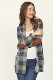 Women's Checkered Elbow Patch Cardigan