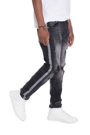 Women's Distressed Checkered Tape Skinny Denim Pants