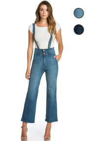 Women's Super High Waist Flare Denim Overall Romper