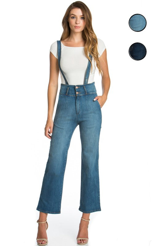 Women's Super High Waist Flare Denim Overall Romper