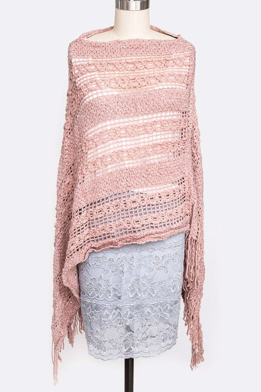 Women's Loose Knit Fringe Poncho