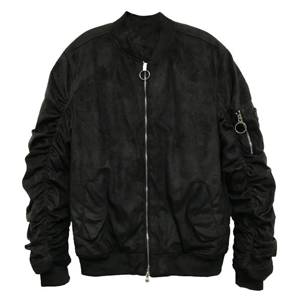 Women's Micro Suede Gathered Bomber Jacket