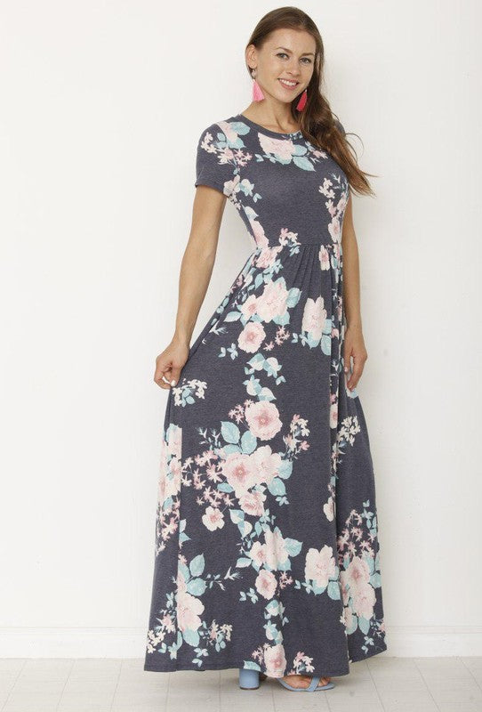 Women's Short Sleeve Maxi Dress with Hidden Pocket