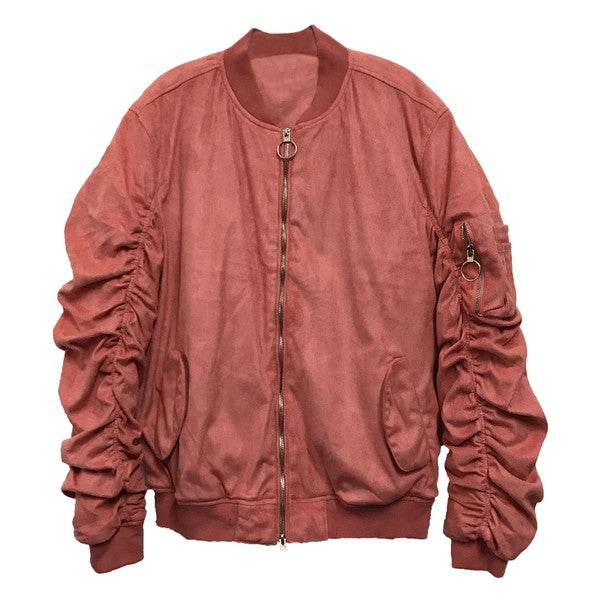 Women's Micro Suede Gathered Bomber Jacket