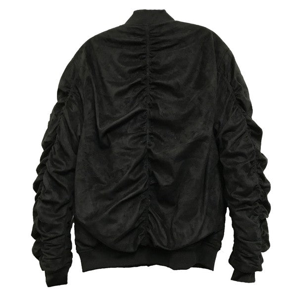 Women's Micro Suede Gathered Bomber Jacket