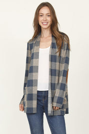 Women's Checkered Elbow Patch Cardigan