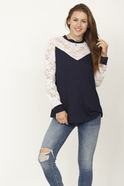 Women's Lace Sleeve Heart Top