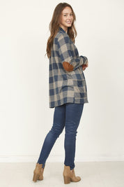 Women's Checkered Elbow Patch Cardigan