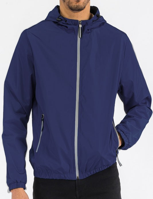 SOLID HOODED LIGHTWEIGHT WINDBREAKER JACKET