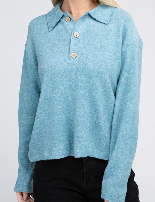 Brushed Melange Hacci Collared Sweater