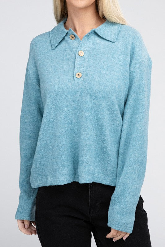 Women's Relaxed Collared Button Front Sweater