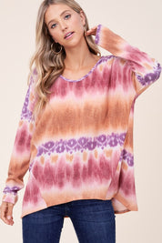 Women's Casual Loose Fit Tie Dye V Neck Boxy Top