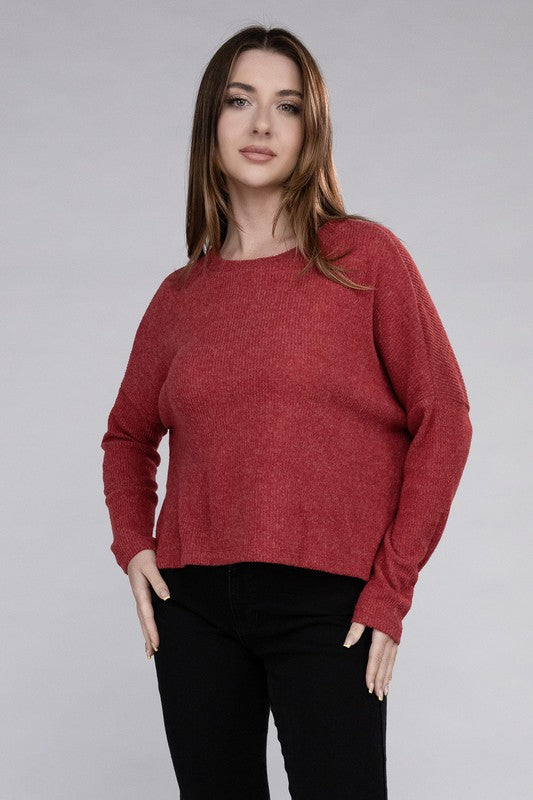 Women's Cozy Ribbed Dolman Long Sleeve Sweater