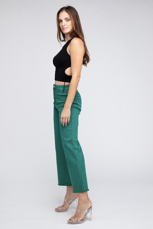 Women's Acid Wash Frayed Hem Wide Leg Pants