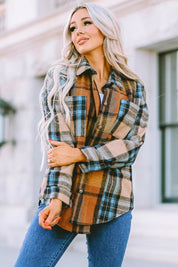 Women's Long Sleeve Plaid Button-Up Shirt with Pockets