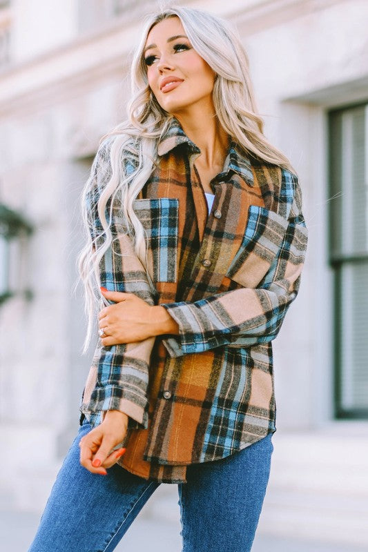 Women's Long Sleeve Plaid Button-Up Shirt with Pockets