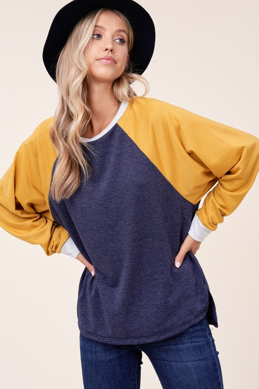 Women's Loose Fit Color Block Terry Sweatshirt