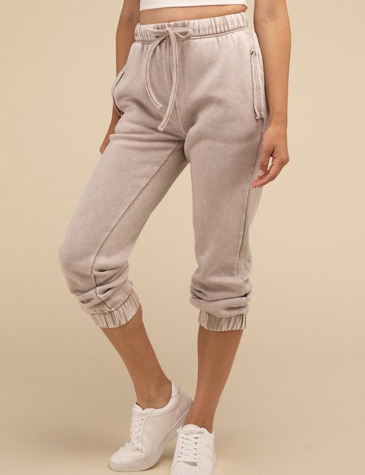 Women's Acid Wash Fleece Sweatpants with Pockets