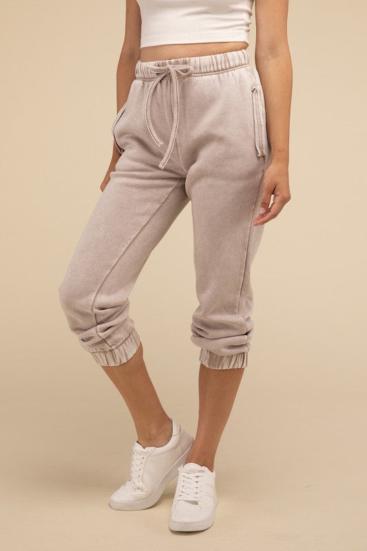 Women's Acid Wash Fleece Sweatpants with Pockets