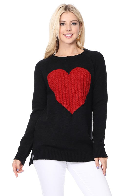 Women's Cozy Heart Jacquard Round Neck Pullover Sweater