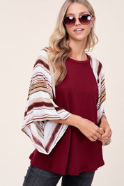 Women's Waffle Stripe Mix Kimono Top